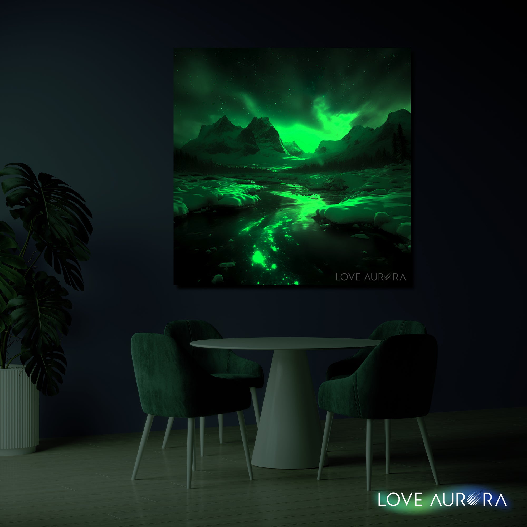 LoveMyAurora®  Glow in the dark painting (Light and Shadows on the Peaks)